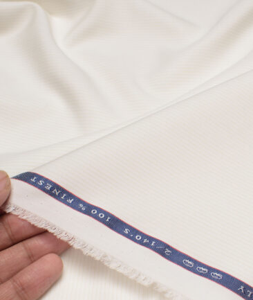 Vercelli Italy 2 Ply 140's Supima Cotton Striped Shirting Fabric (Off-White & Beige)