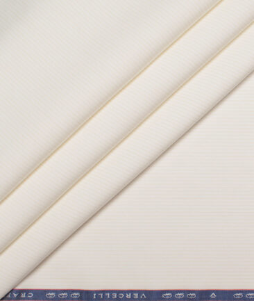 Vercelli Italy 2 Ply 140's Supima Cotton Striped Shirting Fabric (Off-White & Beige)
