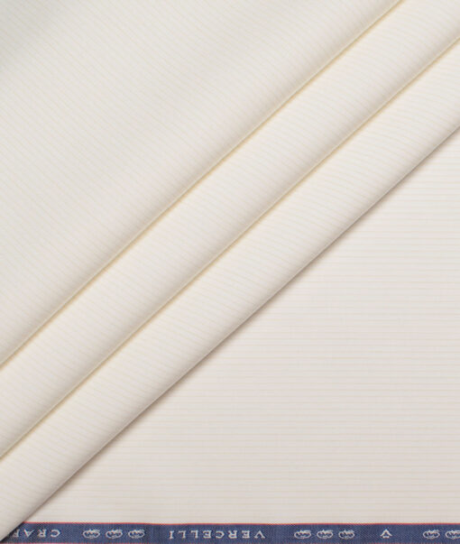 Vercelli Italy 2 Ply 140's Supima Cotton Striped Shirting Fabric (Off-White & Beige)