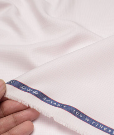 Vercelli Italy 2 Ply 140's Supima Cotton Checks Shirting Fabric (White & Pink)