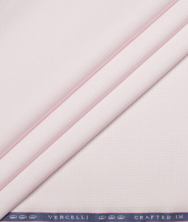 Vercelli Italy 2 Ply 140's Supima Cotton Checks Shirting Fabric (White & Pink)