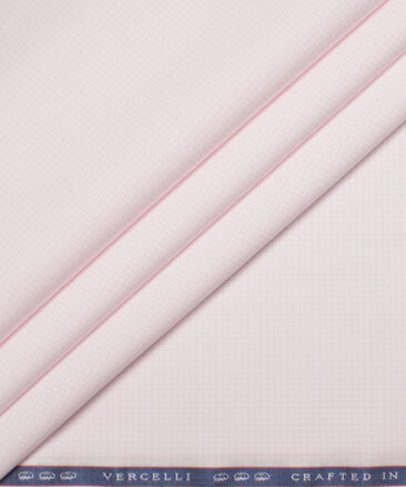 Vercelli Italy 2 Ply 140's Supima Cotton Checks Shirting Fabric (White & Pink)