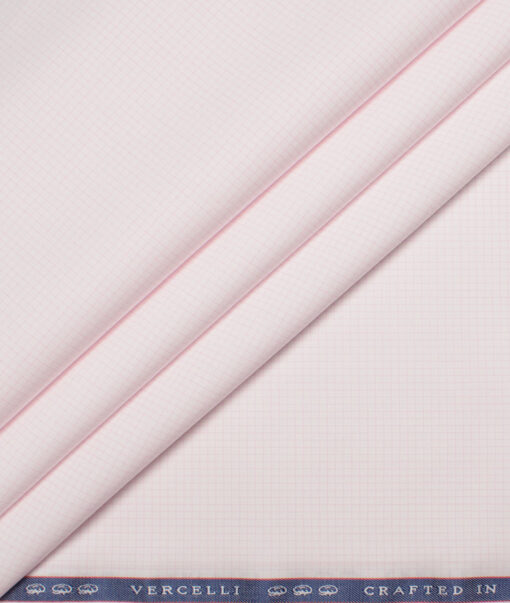 Vercelli Italy 2 Ply 140's Supima Cotton Checks Shirting Fabric (White & Pink)