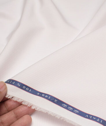 Vercelli Italy 2 Ply 140's Supima Cotton Striped Shirting Fabric (White & Pink)