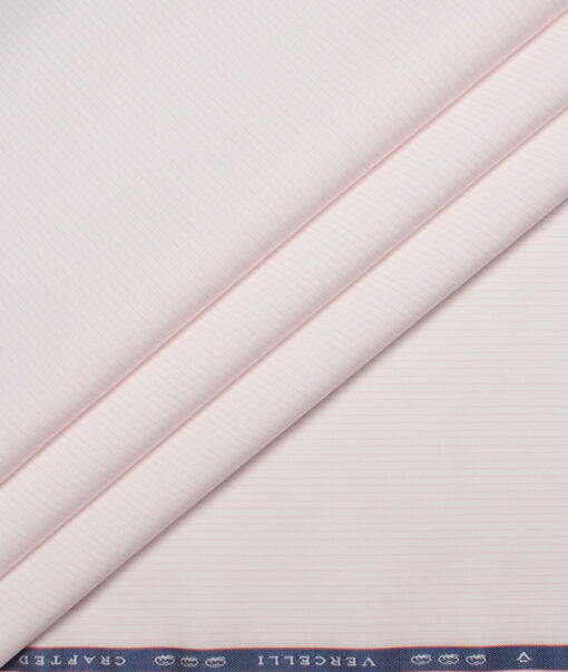 Vercelli Italy 2 Ply 140's Supima Cotton Striped Shirting Fabric (White & Pink)