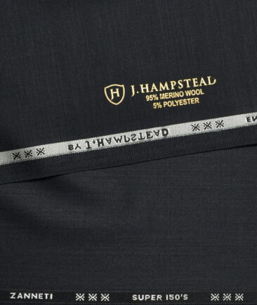 J.Hampstead Super 150's Self Design 95% Merino Wool Suiting Fabric (Charcoal Black)