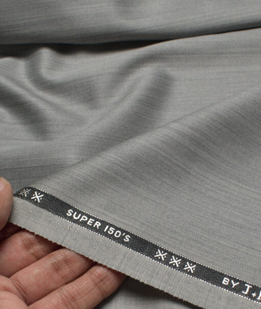 J.Hampstead Super 150's Self Design 95% Merino Wool Suiting Fabric (Light Grey)
