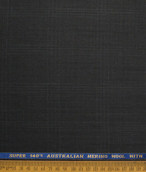 J.Hampstead Super 140's Checks 58% Merino Wool Stretchable Suiting Fabric (Blackish Grey)