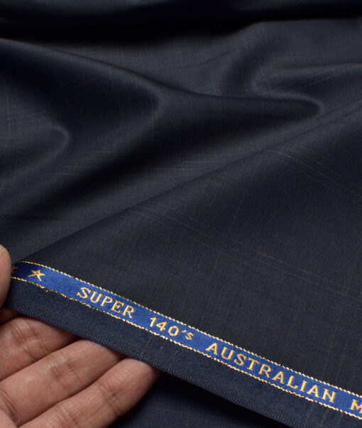 J.Hampstead Super 140's Checks 58% Merino Wool Stretchable Suiting Fabric (Dark Blue)
