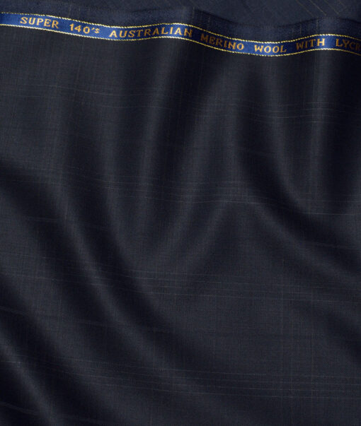 J.Hampstead Super 140's Checks 58% Merino Wool Stretchable Suiting Fabric (Dark Blue)