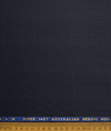 J.Hampstead Super 140's Checks 58% Merino Wool Stretchable Suiting Fabric (Dark Blue)