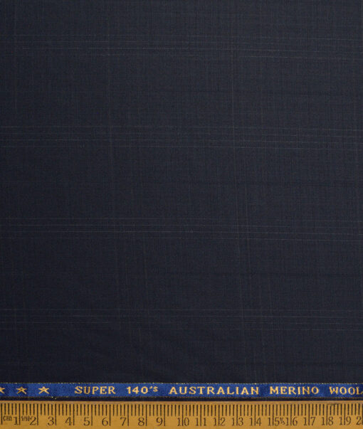 J.Hampstead Super 140's Checks 58% Merino Wool Stretchable Suiting Fabric (Dark Blue)