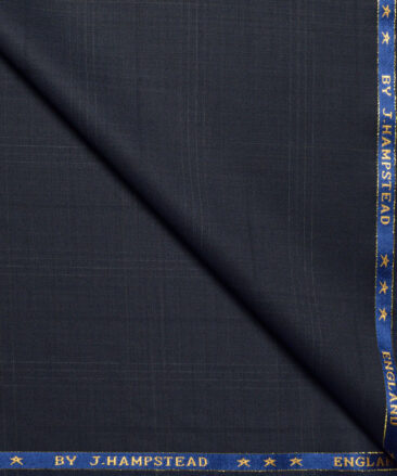 J.Hampstead Super 140's Checks 58% Merino Wool Stretchable Suiting Fabric (Dark Blue)