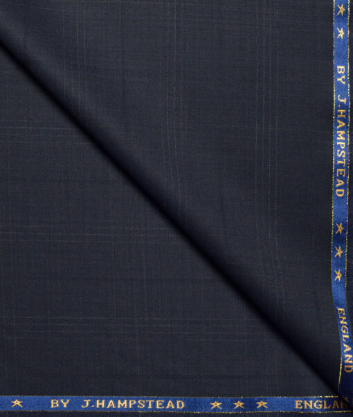 J.Hampstead Super 140's Checks 58% Merino Wool Stretchable Suiting Fabric (Dark Blue)