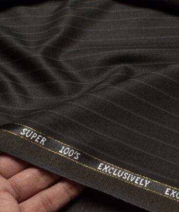 J.Hampstead Super 100's Striped 20% Merino Wool Suiting Fabric (Dark Brown)