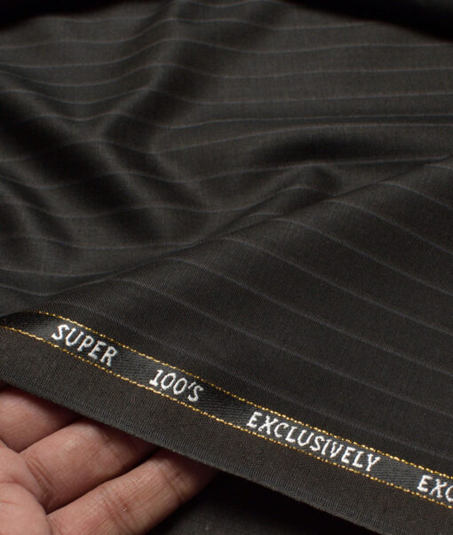 J.Hampstead Super 100's Striped 20% Merino Wool Suiting Fabric (Dark Brown)