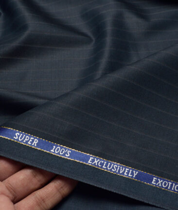 J.Hampstead Super 100's Striped 20% Merino Wool Suiting Fabric (Dark Peacock Blue)