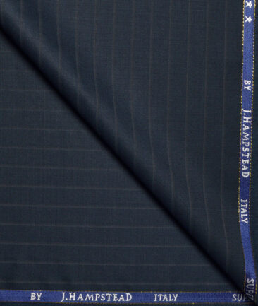 J.Hampstead Super 100's Striped 20% Merino Wool Suiting Fabric (Dark Peacock Blue)