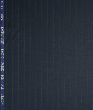 J.Hampstead Super 100's Striped 20% Merino Wool Suiting Fabric (Dark Peacock Blue)