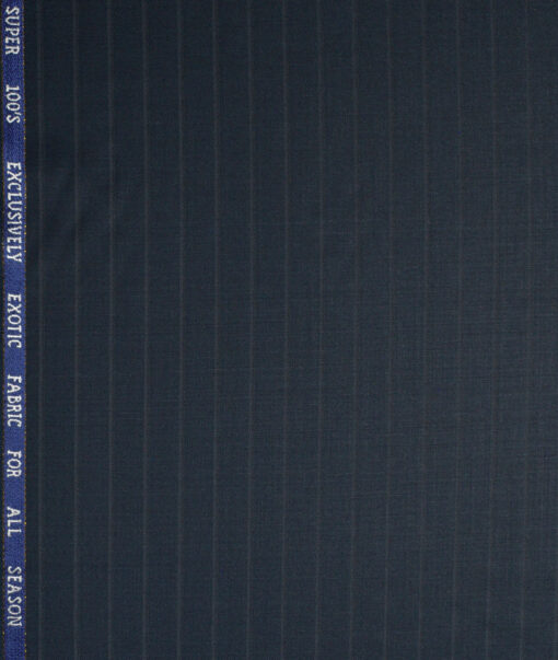 J.Hampstead Super 100's Striped 20% Merino Wool Suiting Fabric (Dark Peacock Blue)