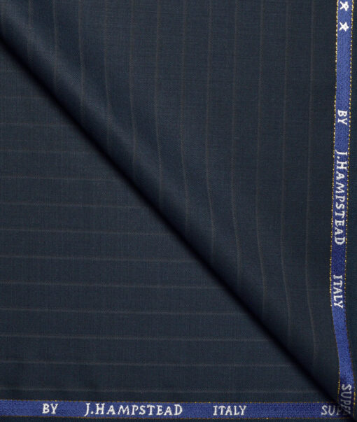 J.Hampstead Super 100's Striped 20% Merino Wool Suiting Fabric (Dark Peacock Blue)