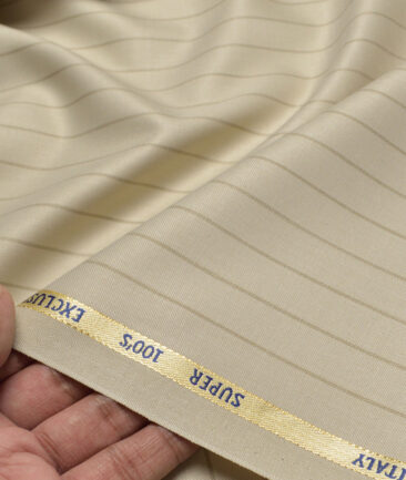 J.Hampstead Super 100's Striped 20% Merino Wool Suiting Fabric (Cream)