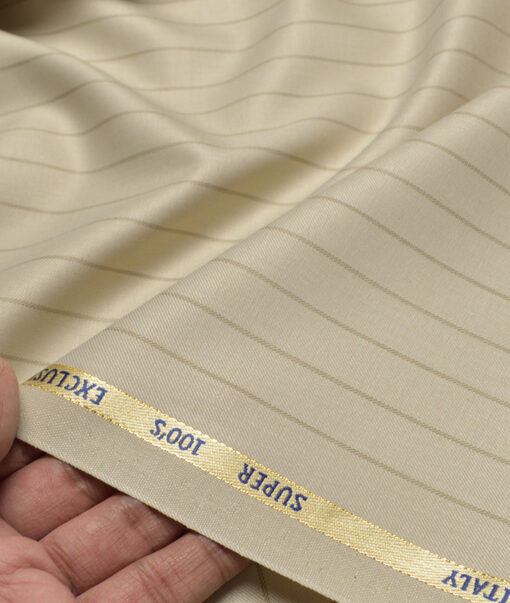 J.Hampstead Super 100's Striped 20% Merino Wool Suiting Fabric (Cream)