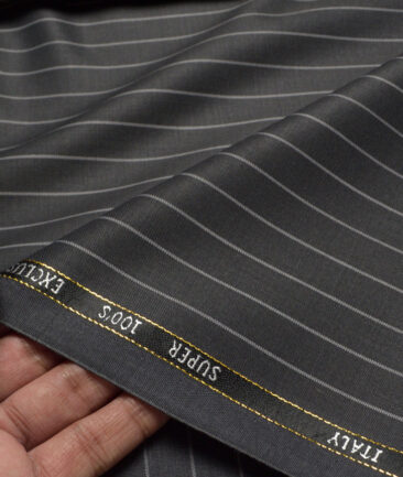 J.Hampstead Super 100's Striped 20% Merino Wool Suiting Fabric (Dark Grey)