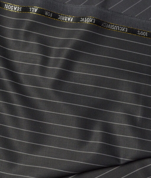 J.Hampstead Super 100's Striped 20% Merino Wool Suiting Fabric (Dark Grey)