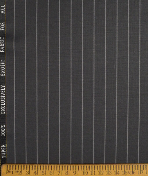 J.Hampstead Super 100's Striped 20% Merino Wool Suiting Fabric (Dark Grey)