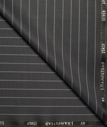 J.Hampstead Super 100's Striped 20% Merino Wool Suiting Fabric (Dark Grey)