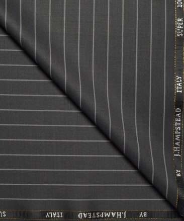 J.Hampstead Super 100's Striped 20% Merino Wool Suiting Fabric (Dark Grey)