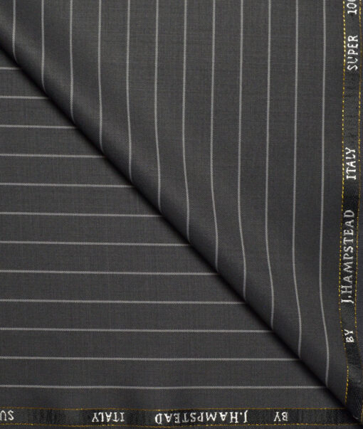 J.Hampstead Super 100's Striped 20% Merino Wool Suiting Fabric (Dark Grey)