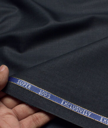 J.Hampstead Super 100's Self Design 20% Merino Wool Suiting Fabric (Dark Navy Blue)