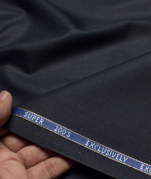 J.Hampstead Super 100's Self Design 20% Merino Wool Suiting Fabric (Dark Navy Blue)