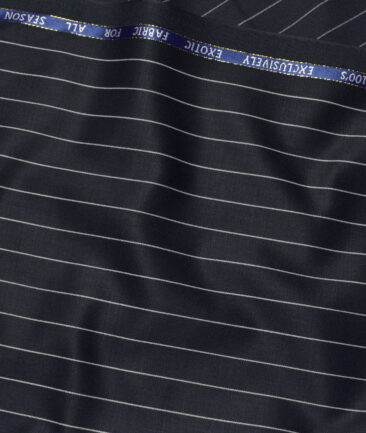 J.Hampstead Super 100's Striped 20% Merino Wool Suiting Fabric (Dark Navy Blue)