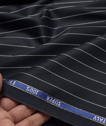 J.Hampstead Super 100's Striped 20% Merino Wool Suiting Fabric (Dark Navy Blue)