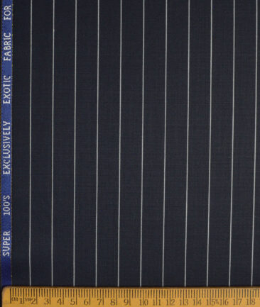 J.Hampstead Super 100's Striped 20% Merino Wool Suiting Fabric (Dark Navy Blue)