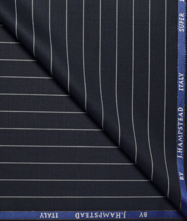 J.Hampstead Super 100's Striped 20% Merino Wool Suiting Fabric (Dark Navy Blue)