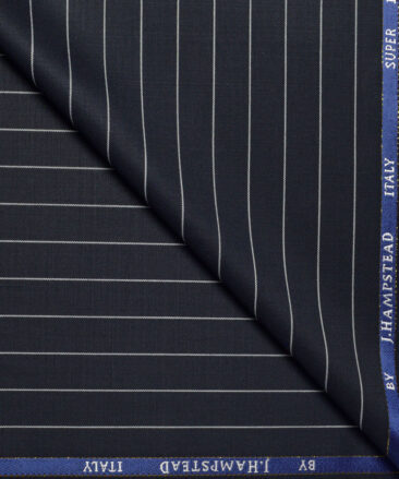 J.Hampstead Super 100's Striped 20% Merino Wool Suiting Fabric (Dark Navy Blue)