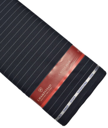 J.Hampstead Super 100's Striped 20% Merino Wool Suiting Fabric (Dark Navy Blue)