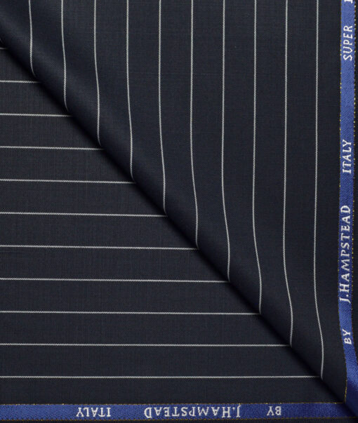 J.Hampstead Super 100's Striped 20% Merino Wool Suiting Fabric (Dark Navy Blue)