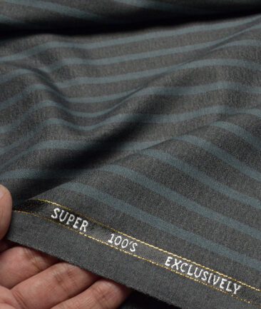 J.Hampstead Super 100's Striped 20% Merino Wool Suiting Fabric (Grey)