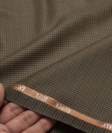J.Hampstead Super 100's Checks 20% Merino Wool Suiting Fabric (Brown)