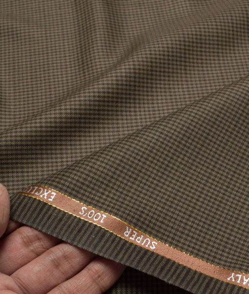 J.Hampstead Super 100's Checks 20% Merino Wool Suiting Fabric (Brown)