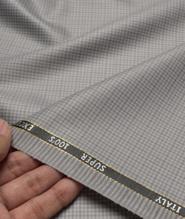 J.Hampstead Super 100's Checks 20% Merino Wool Suiting Fabric (Light Grey)