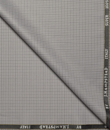 J.Hampstead Super 100's Checks 20% Merino Wool Suiting Fabric (Light Grey)