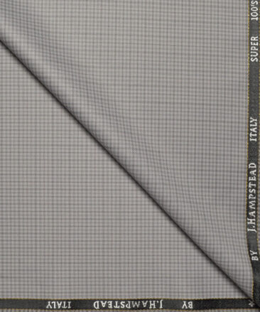 J.Hampstead Super 100's Checks 20% Merino Wool Suiting Fabric (Light Grey)