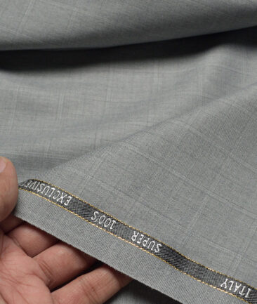 J.Hampstead Super 100's Checks 20% Merino Wool Suiting Fabric (Light Grey)