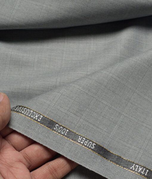 J.Hampstead Super 100's Checks 20% Merino Wool Suiting Fabric (Light Grey)